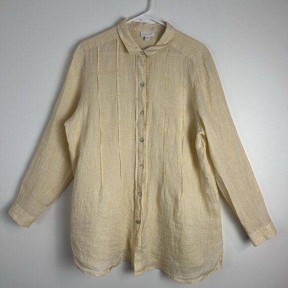 J. Jill Tops - J Jill Top Womens L Yellow Linen Long Sleeve Button Up Lagenlook Beachy Blouse